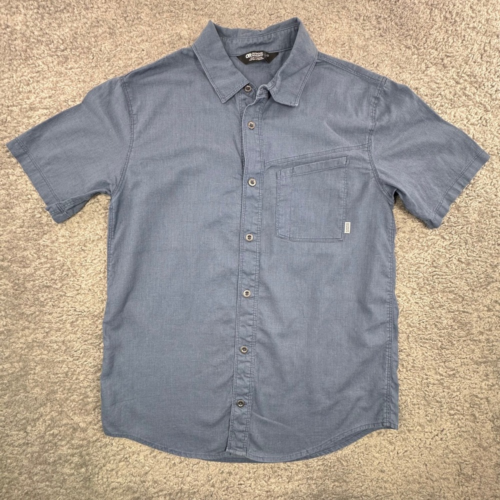 Outdoor Research Mens Weisse Hemp Cotton Short Sleeve Button Down‎ Shirt Blue S